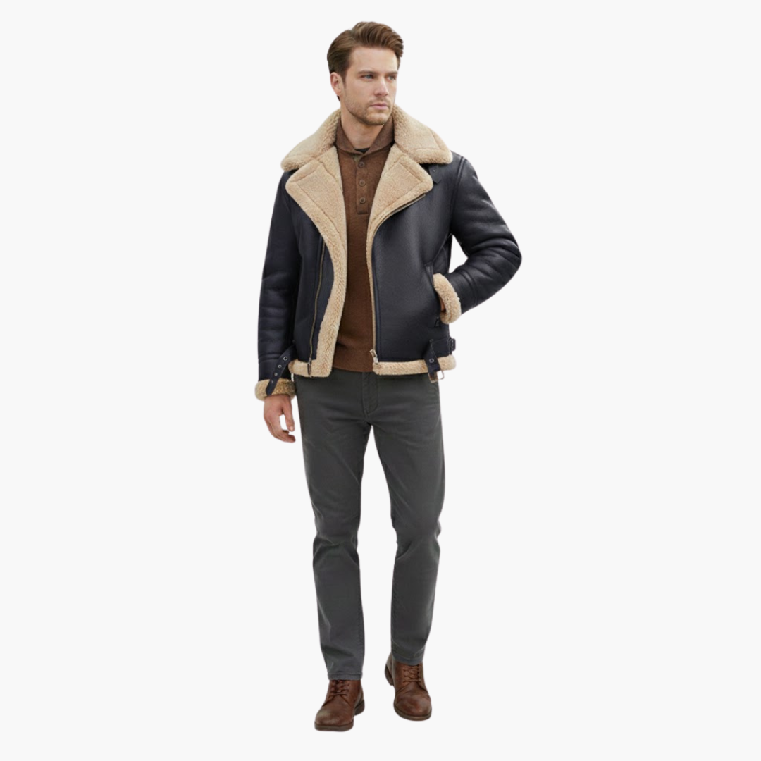 Men’s Aviator Bomber Jacket | Faux-Shearling Collar Zip-Up Winter Coat