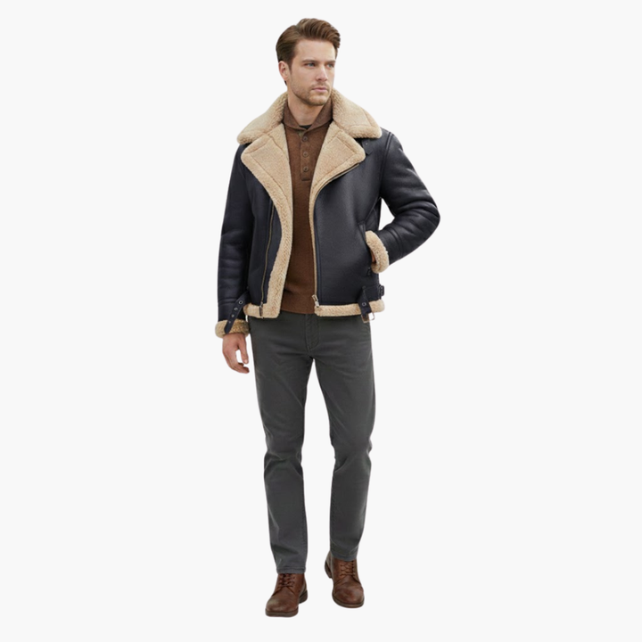 Men’s Aviator Bomber Jacket | Faux-Shearling Collar Zip-Up Winter Coat