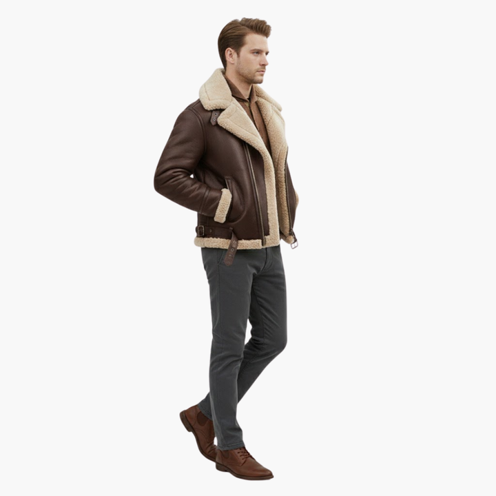 Men’s Aviator Bomber Jacket | Faux-Shearling Collar Zip-Up Winter Coat