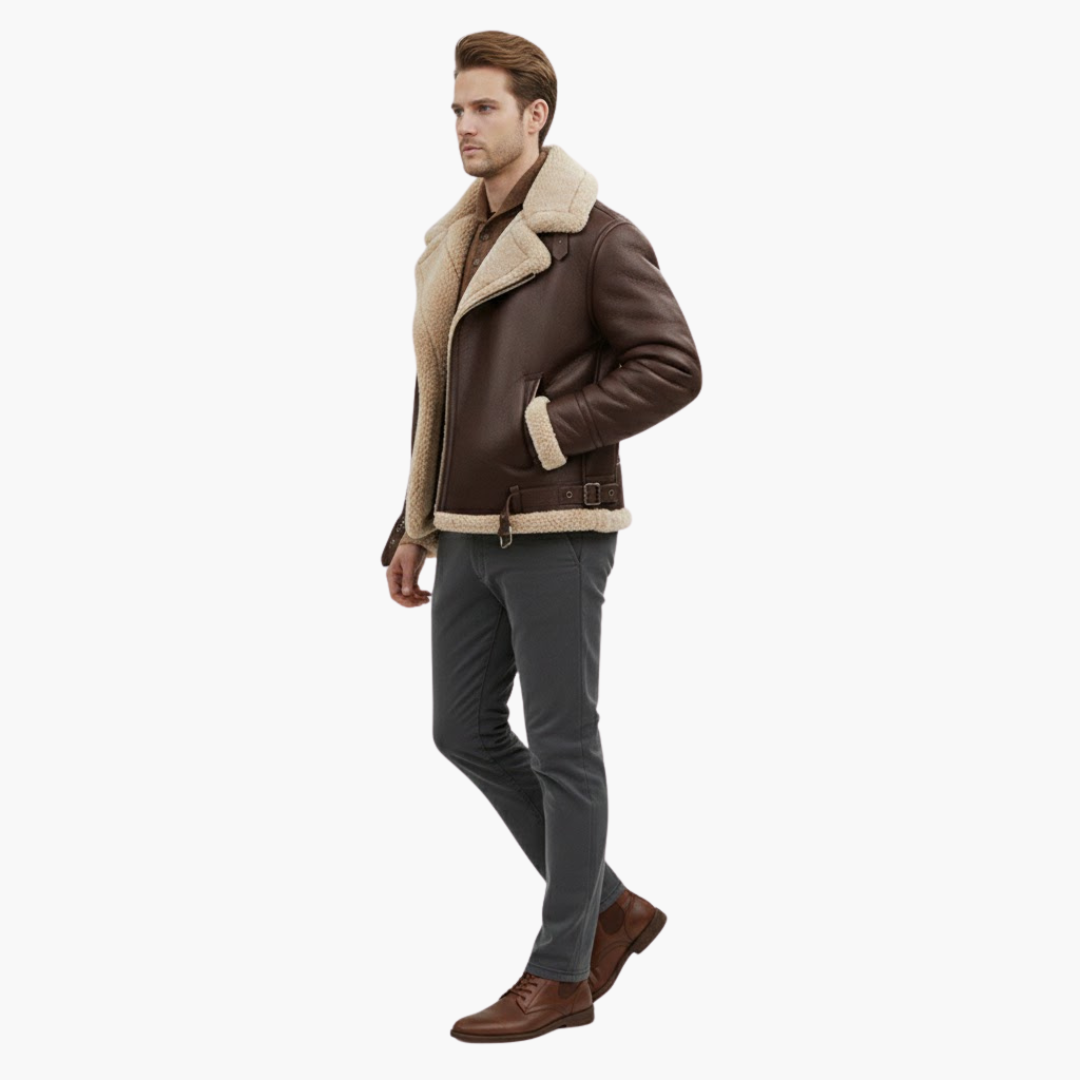 Men’s Aviator Bomber Jacket | Faux-Shearling Collar Zip-Up Winter Coat