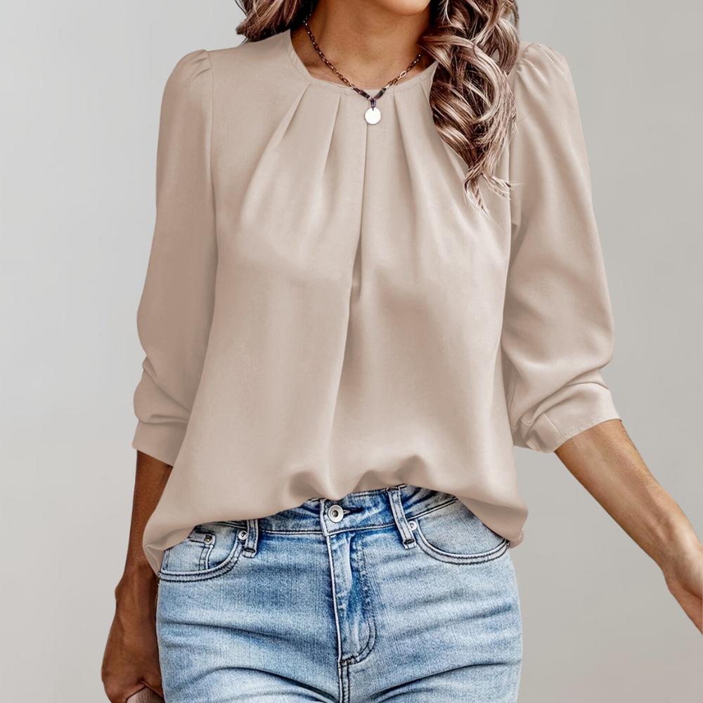 Women’s Pleated Blouse with Puff Sleeves