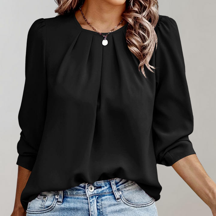 Women’s Pleated Blouse with Puff Sleeves