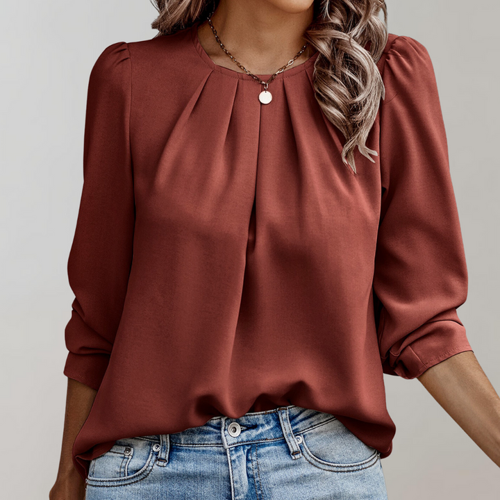Women’s Pleated Blouse with Puff Sleeves