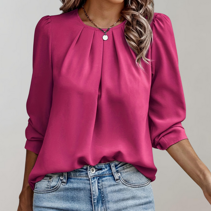 Women’s Pleated Blouse with Puff Sleeves