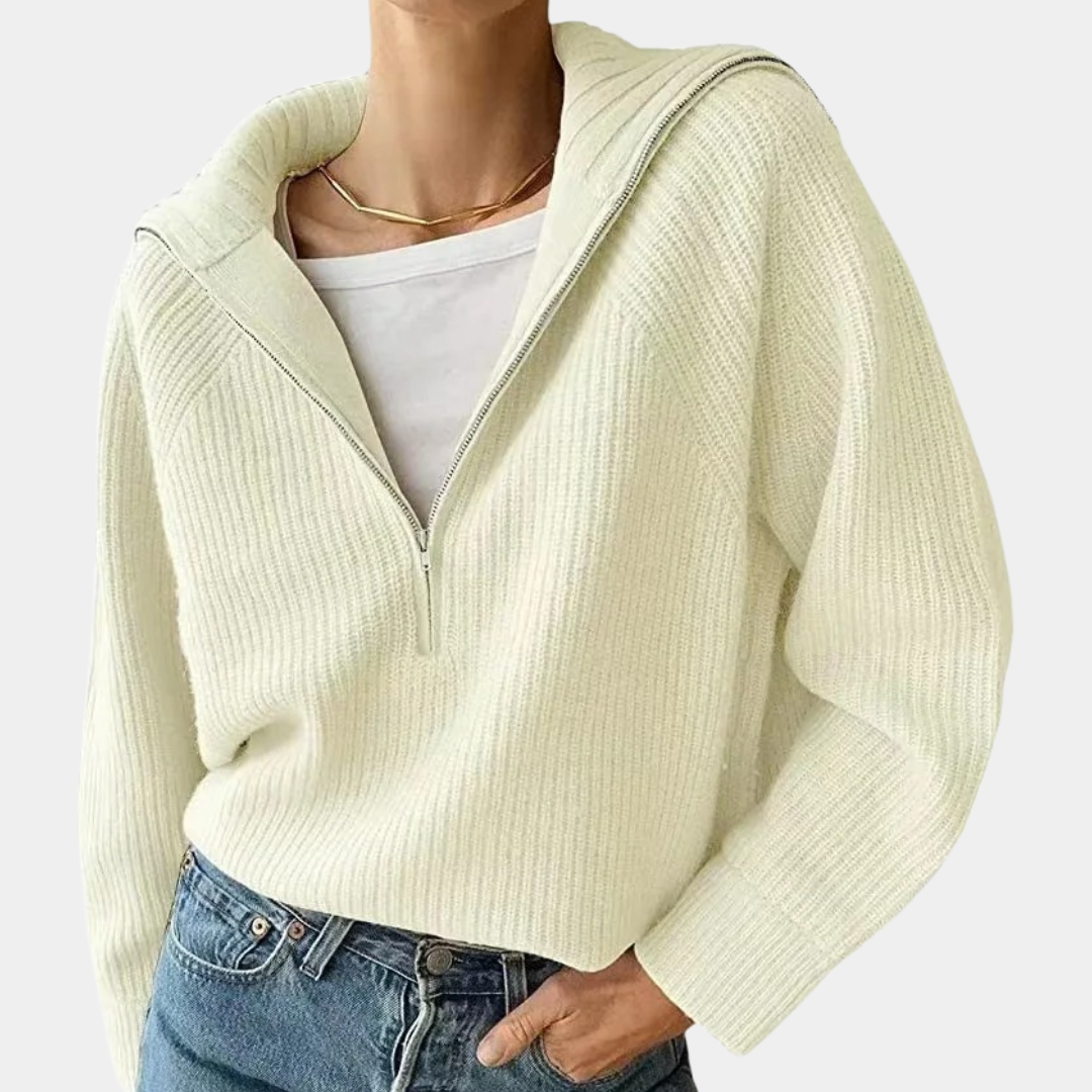 Women's Ribbed Cotton Half-Zip Sweater | Relaxed Fit