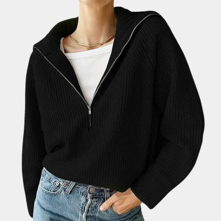 Women's Ribbed Cotton Half-Zip Sweater | Relaxed Fit