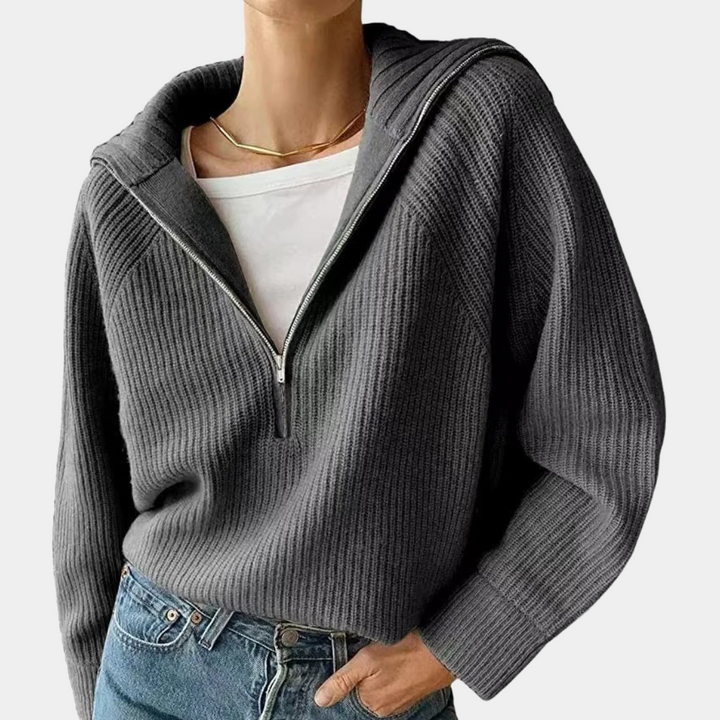 Women's Ribbed Cotton Half-Zip Sweater | Relaxed Fit