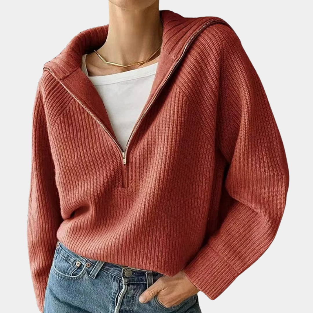 Women's Ribbed Cotton Half-Zip Sweater | Relaxed Fit