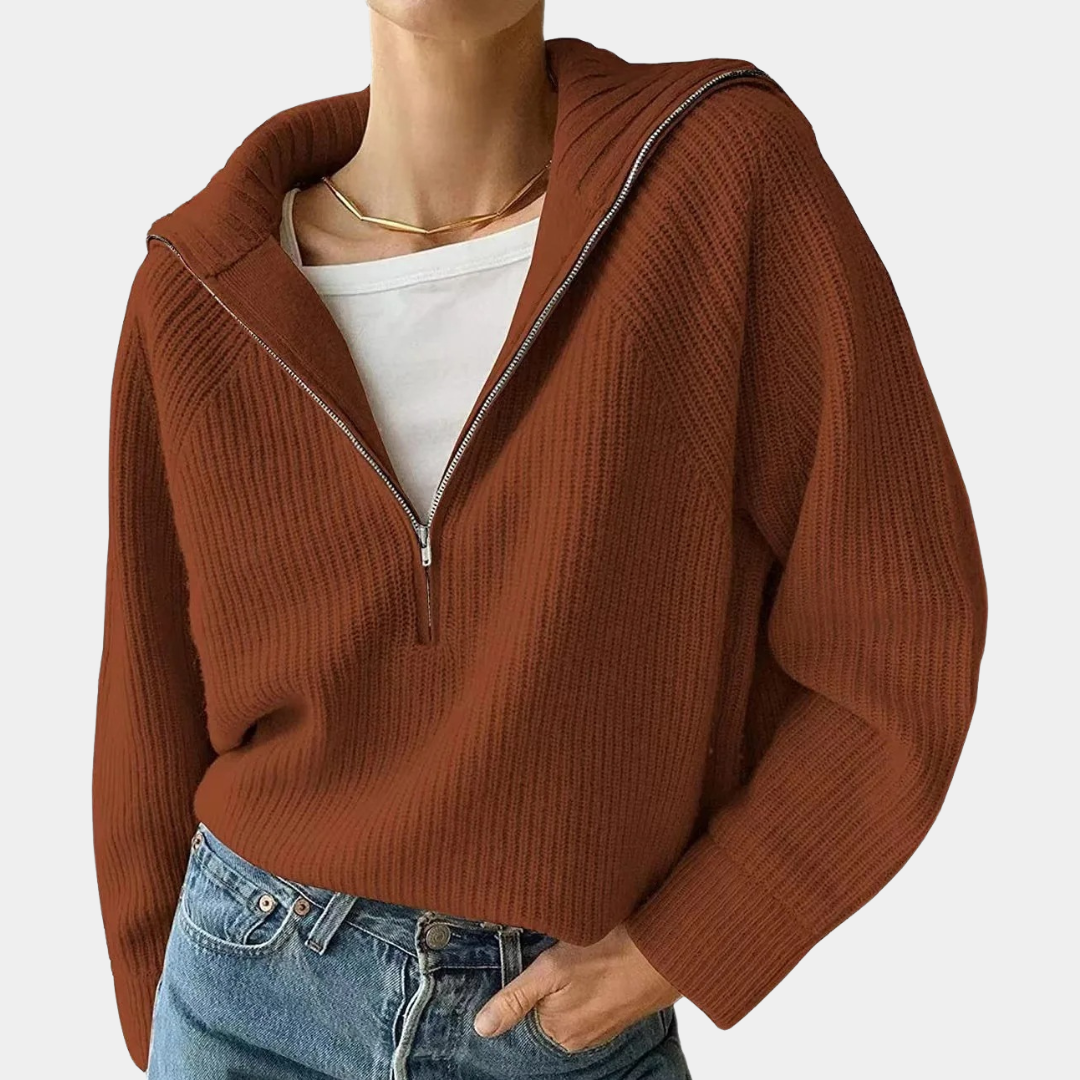 Women's Ribbed Cotton Half-Zip Sweater | Relaxed Fit