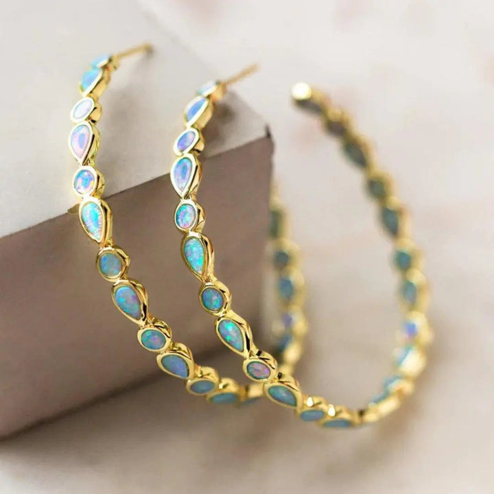Vintage Blue Opal Hoop Earrings