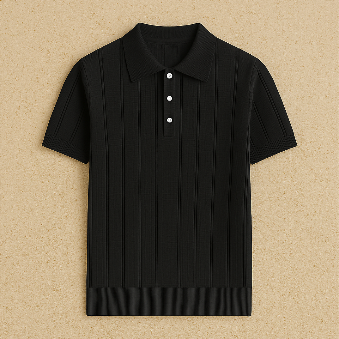 Men’s Elegant Ribbed-Knit Polo Shirt