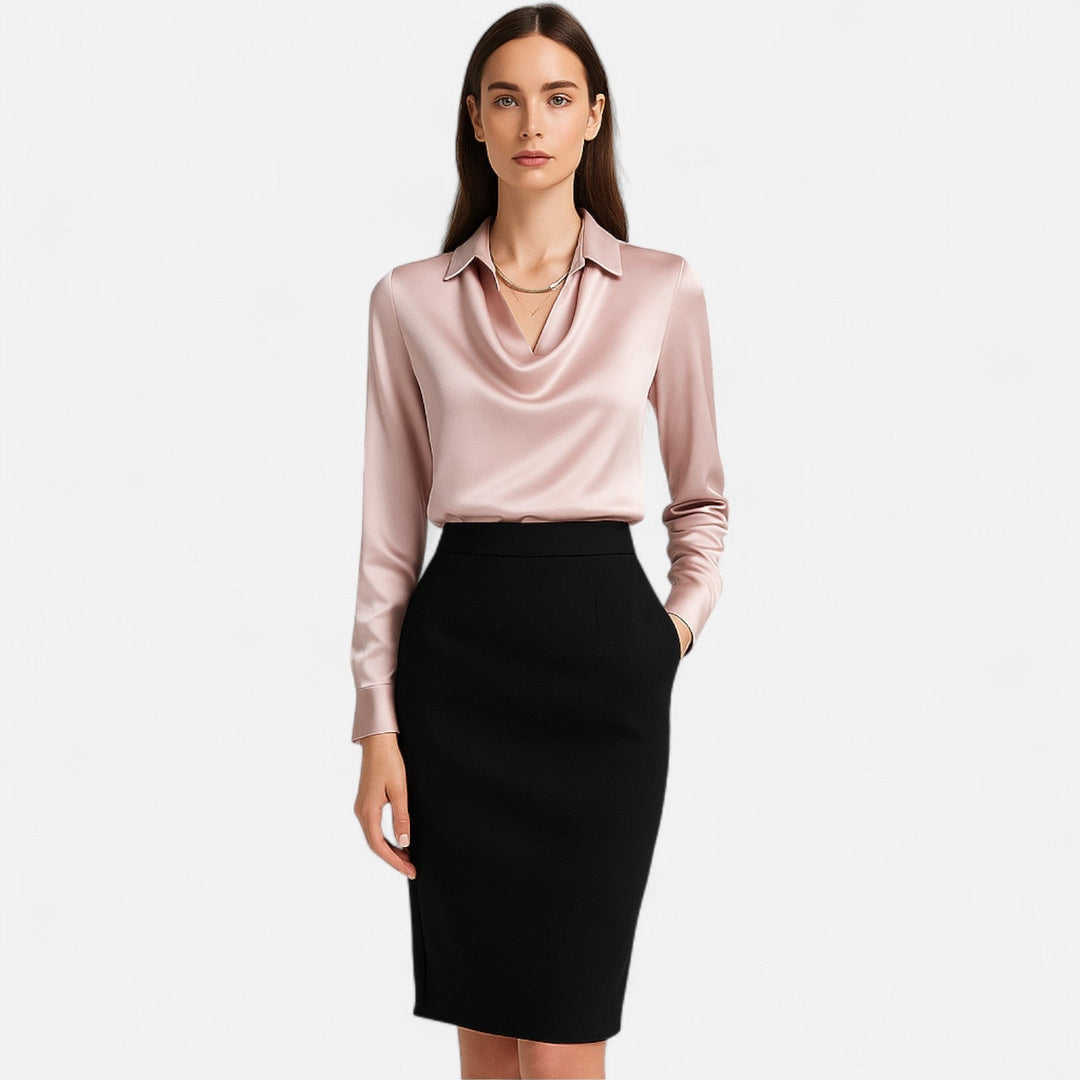 Women’s Satin Blouse with Draped Neckline