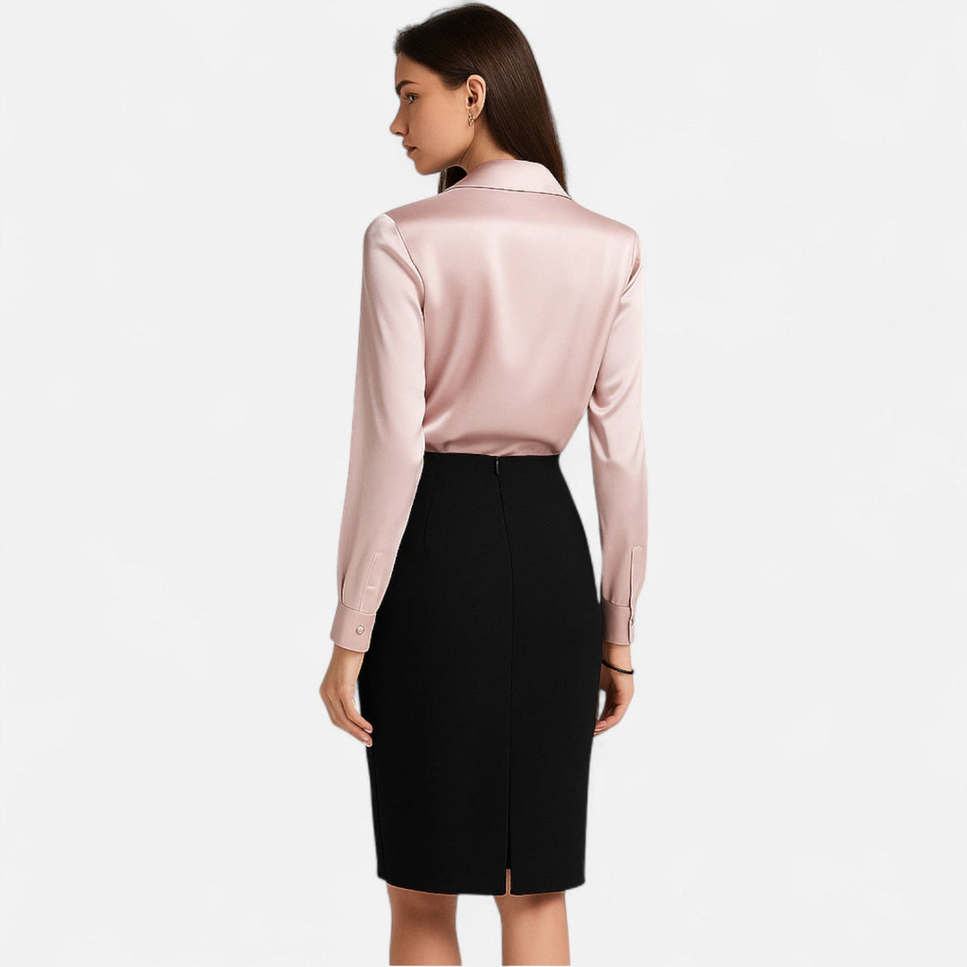 Women’s Satin Blouse with Draped Neckline