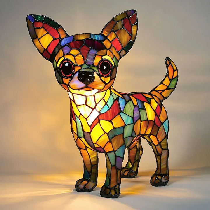 Handmade Stained Glass Dog Lamp | Light for Dog Lovers