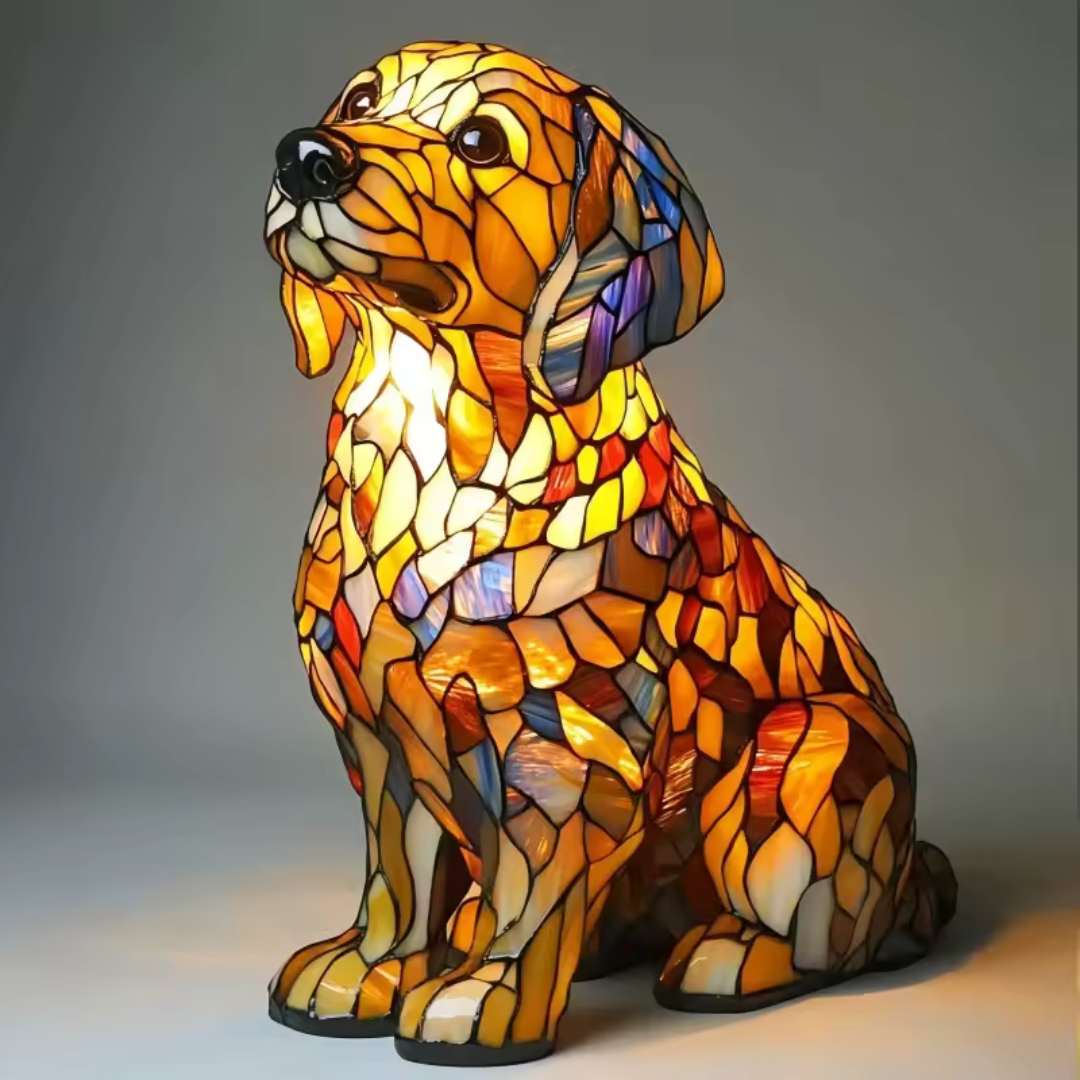Handmade Stained Glass Dog Lamp | Light for Dog Lovers