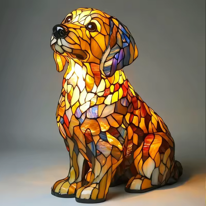 Handmade Stained Glass Dog Lamp | Light for Dog Lovers