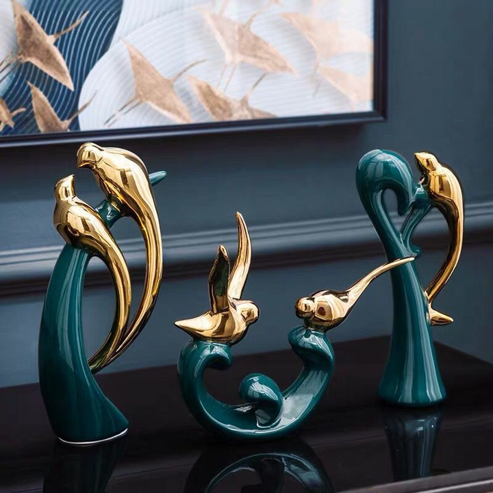 Elegant Bird Ceramic Sculpture | Decorative Art Statue for Home Decor