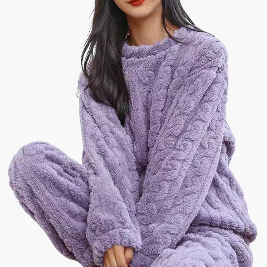 Women’s Fleece Pajama Set | Long-Sleeve Top & Elastic Waist Pants