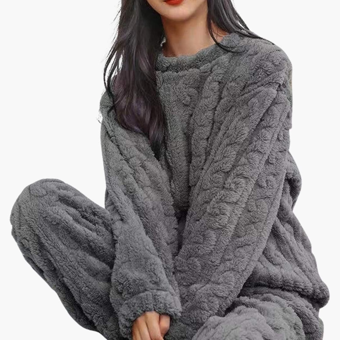 Women’s Fleece Pajama Set | Long-Sleeve Top & Elastic Waist Pants