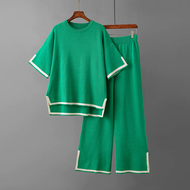Paelis | Women’s 2‑Piece Outfit with V‑Neck Top & Wide-Leg Pants