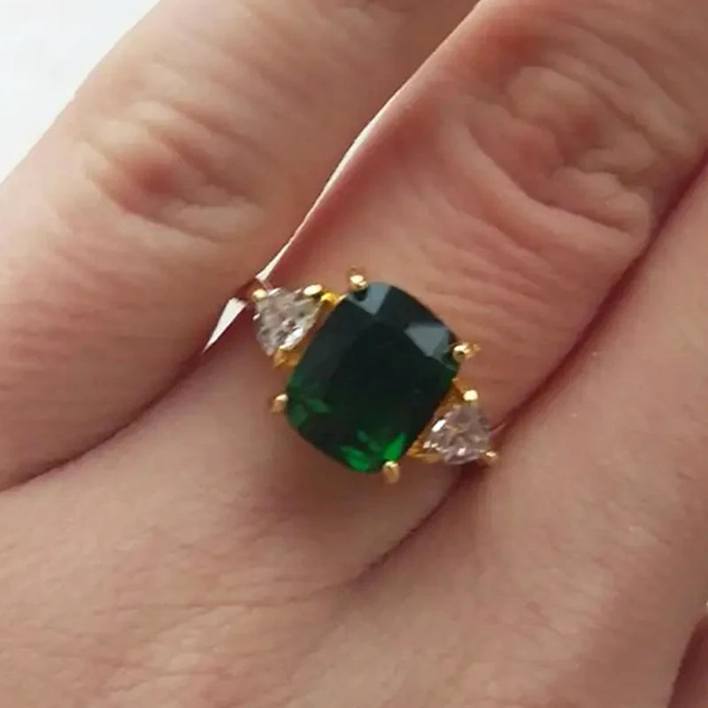 Elegant Square Green Gemstone Ring