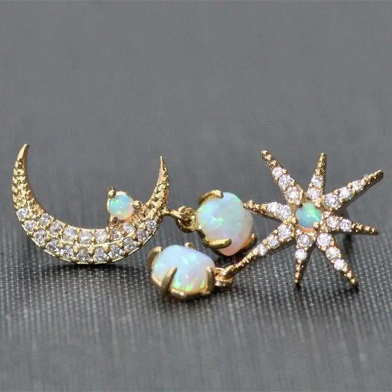 Moon & Star Earrings | Asymmetrical Design with Subtle Sparkle