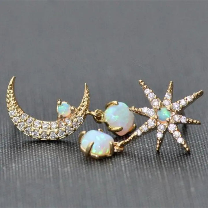 Moon & Star Earrings | Asymmetrical Design with Subtle Sparkle