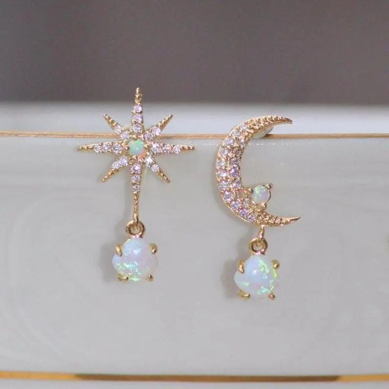 Moon & Star Earrings | Asymmetrical Design with Subtle Sparkle