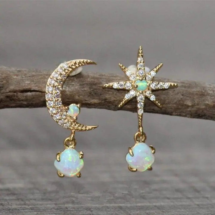 Moon & Star Earrings | Asymmetrical Design with Subtle Sparkle