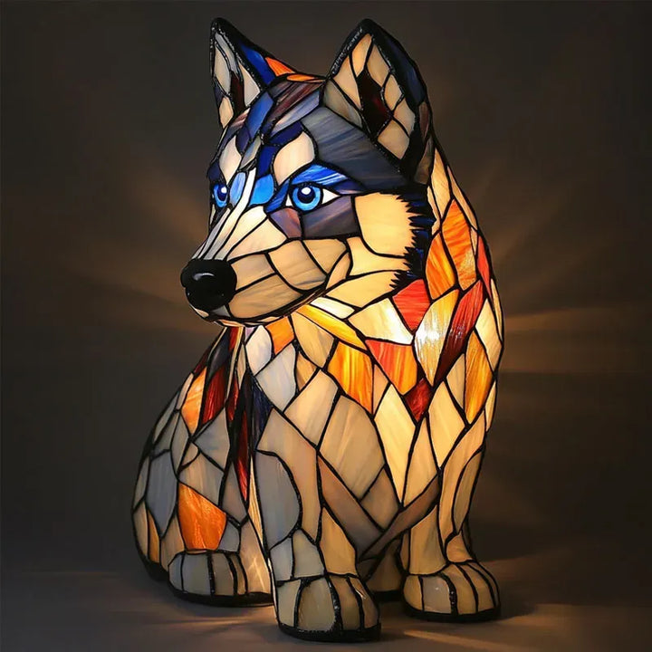 Handmade Stained Glass Dog Lamp | Light for Dog Lovers