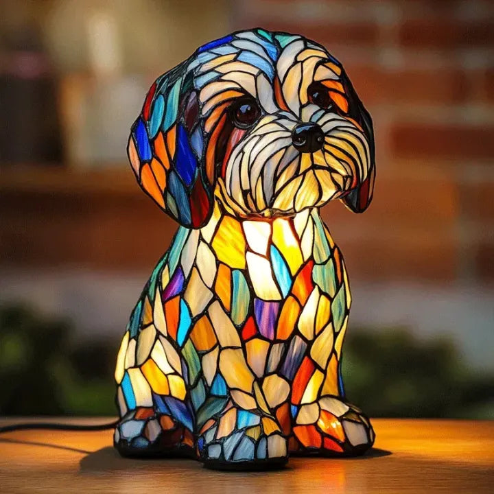 Handmade Stained Glass Dog Lamp | Light for Dog Lovers