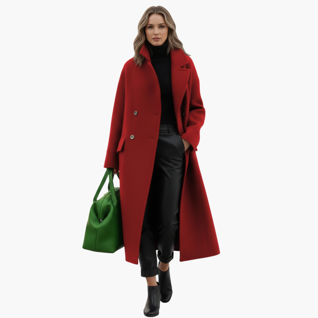 Women’s Long Cross-Front Coat | High-Collar Button-Up Winter Overcoat