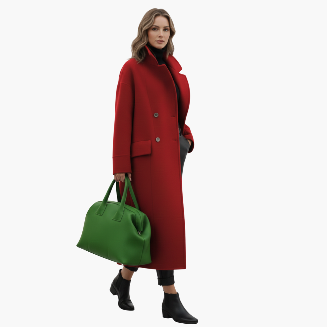 Women’s Long Cross-Front Coat | High-Collar Button-Up Winter Overcoat