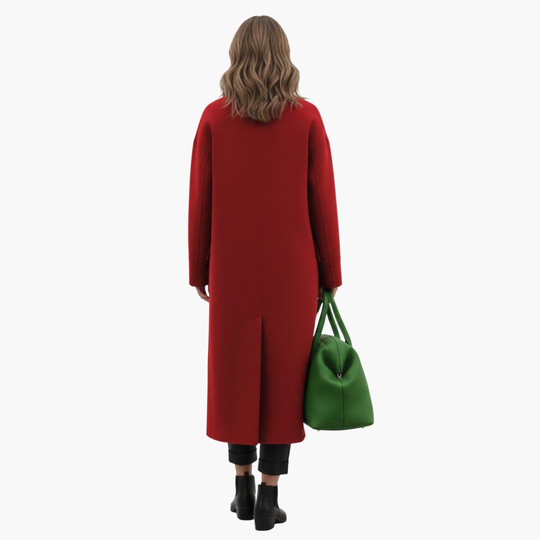 Women’s Long Cross-Front Coat | High-Collar Button-Up Winter Overcoat