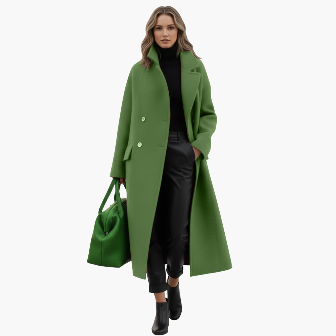 Women’s Long Cross-Front Coat | High-Collar Button-Up Winter Overcoat