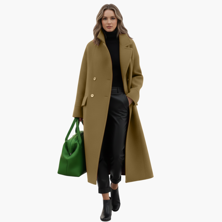 Women’s Long Cross-Front Coat | High-Collar Button-Up Winter Overcoat