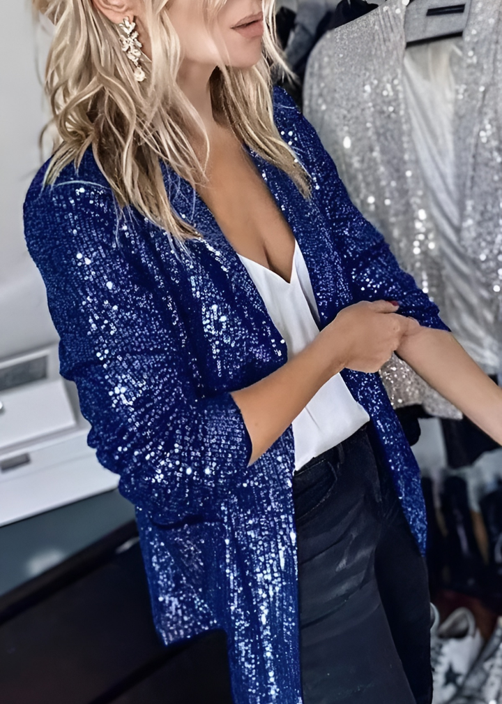 Women’s Sequined Woven Blazer | Notch Collar Style