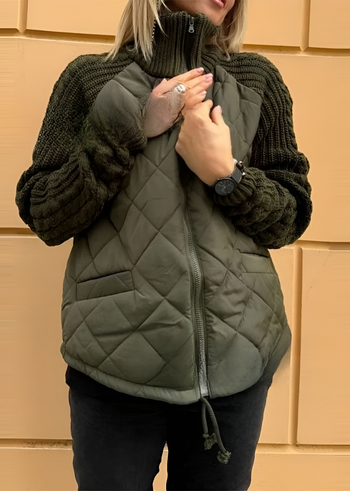 Women’s Quilted Woven Jacket with Stand Collar