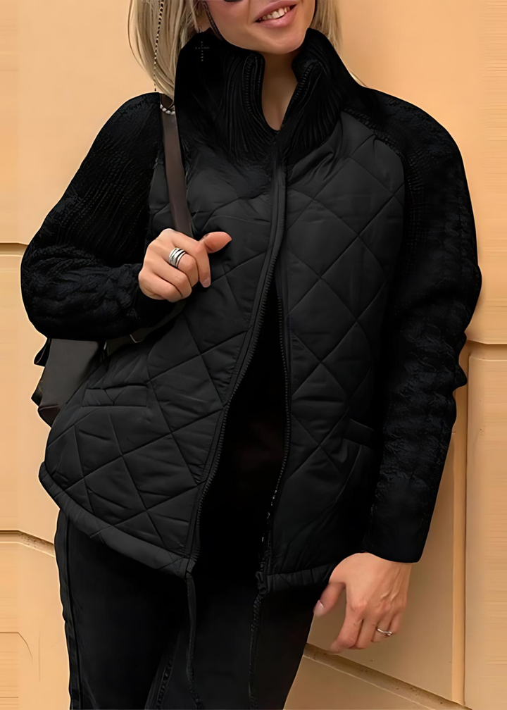 Women’s Quilted Woven Jacket with Stand Collar