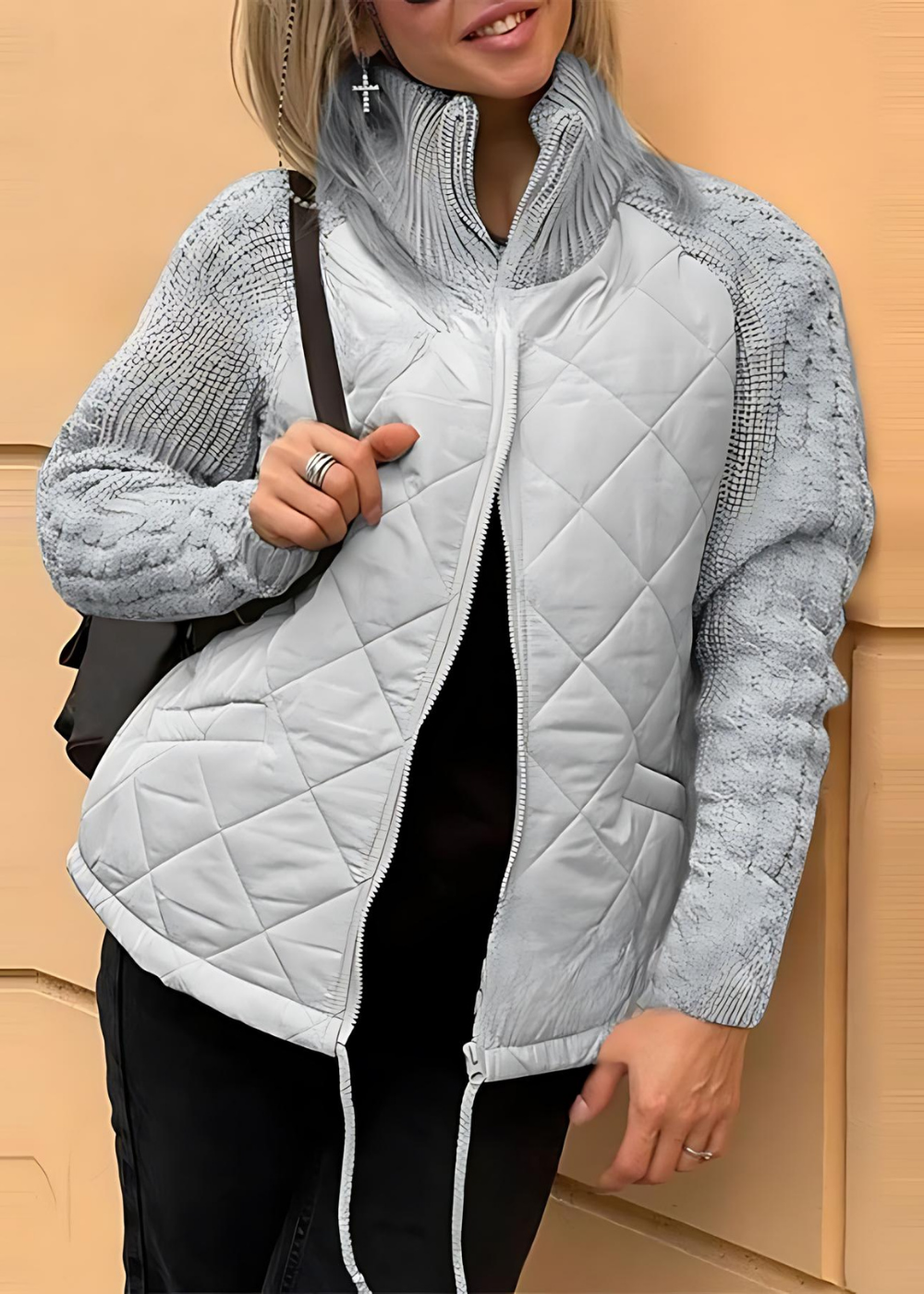 Women’s Quilted Woven Jacket with Stand Collar