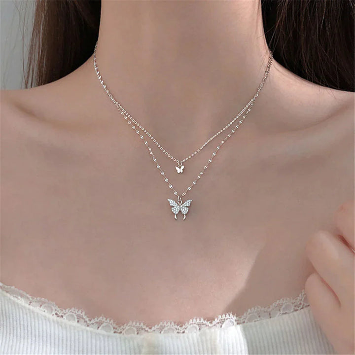 Vivienne | Elegant Silver Necklace Set with Shimmering Butterfly Pendant