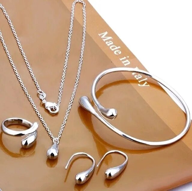 Eva | Women’s 4‑Piece Sterling Silver Teardrop Jewelry Set