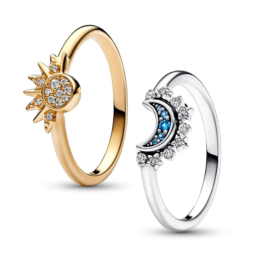 Amara | Sparkling Moon and Sun Silver Crystal Ring