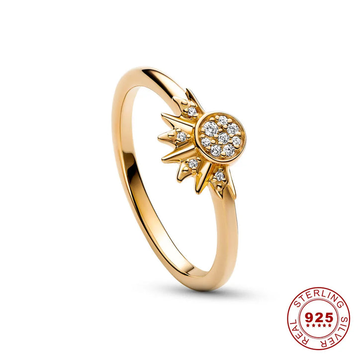 Amara | Sparkling Moon and Sun Silver Crystal Ring