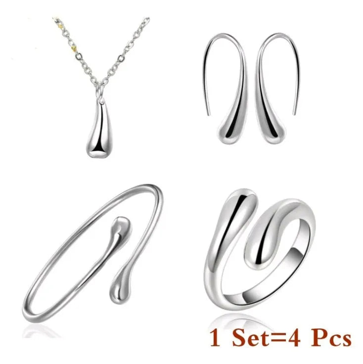 Eva | Women’s 4‑Piece Sterling Silver Teardrop Jewelry Set