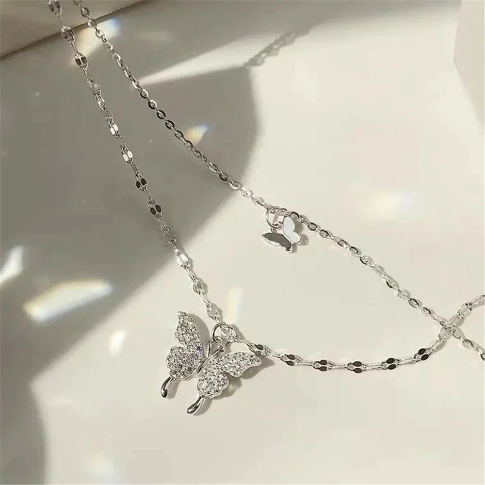 Vivienne | Elegant Silver Necklace Set with Shimmering Butterfly Pendant