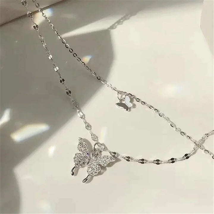 Vivienne | Elegant Silver Necklace Set with Shimmering Butterfly Pendant
