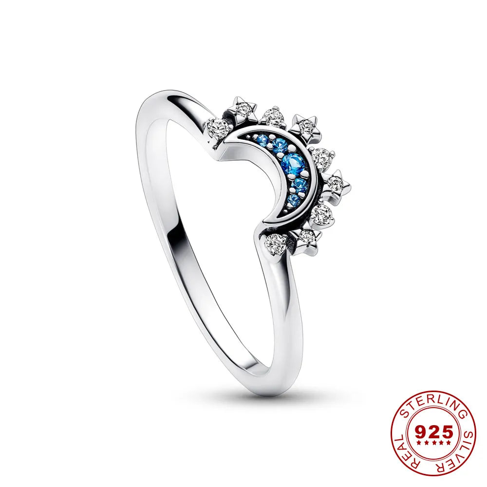 Amara | Sparkling Moon and Sun Silver Crystal Ring