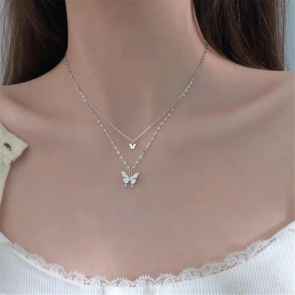 Vivienne | Elegant Silver Necklace Set with Shimmering Butterfly Pendant