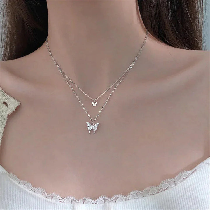 Vivienne | Elegant Silver Necklace Set with Shimmering Butterfly Pendant